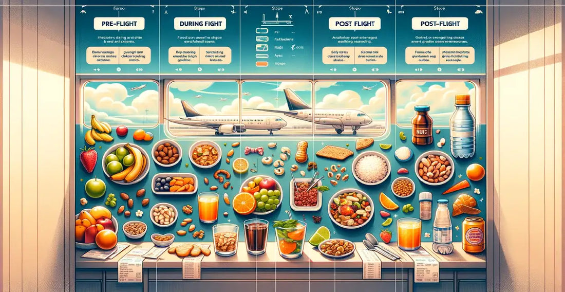 Guidance on food choices pre, during, and post-flight, as recommended by a nutritionist