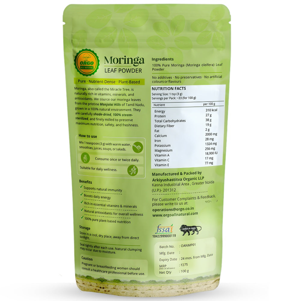 Moringa Powder (Organically Cultivated & Made from Fresh Moringa Leaves)