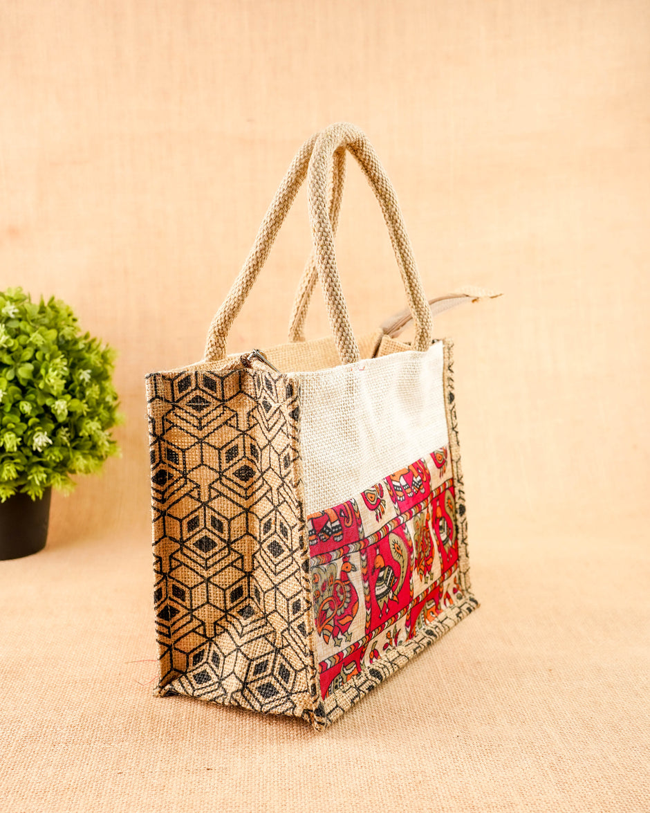 Printed Jute Bag - 10x8 inch
