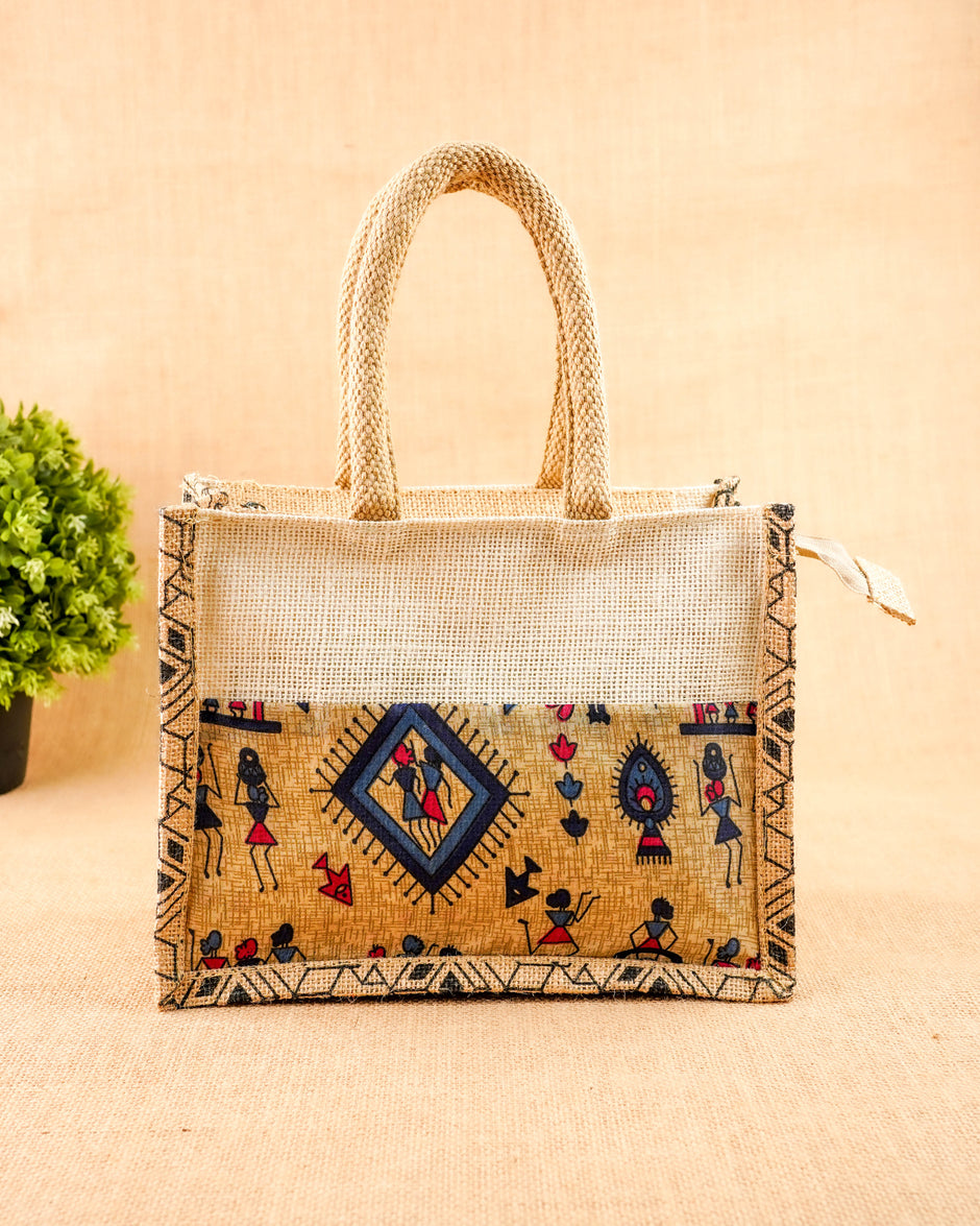 Printed Jute Bag - 10x8 inch