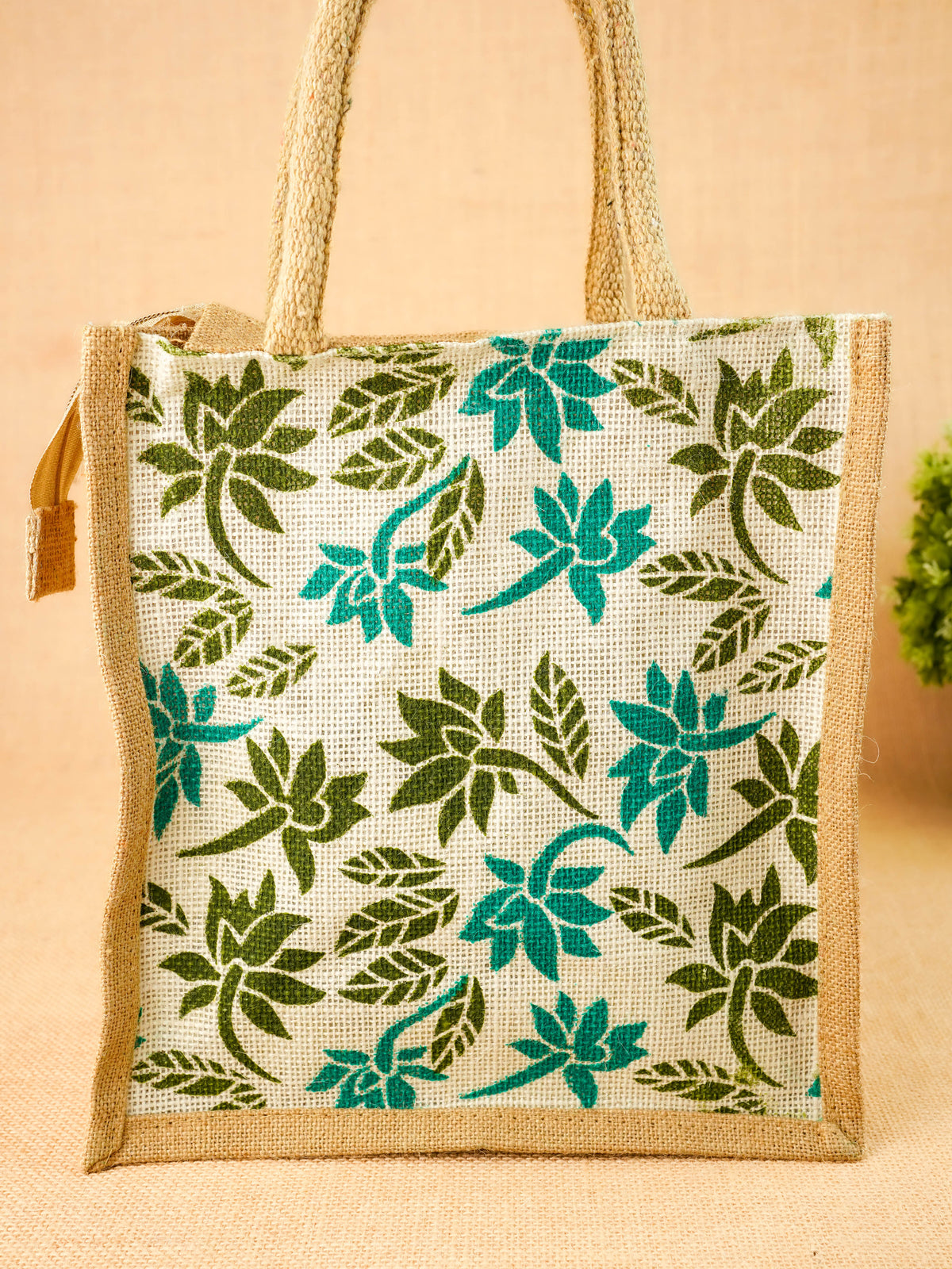 Floral Printed Jute Bag - 11x10 inch