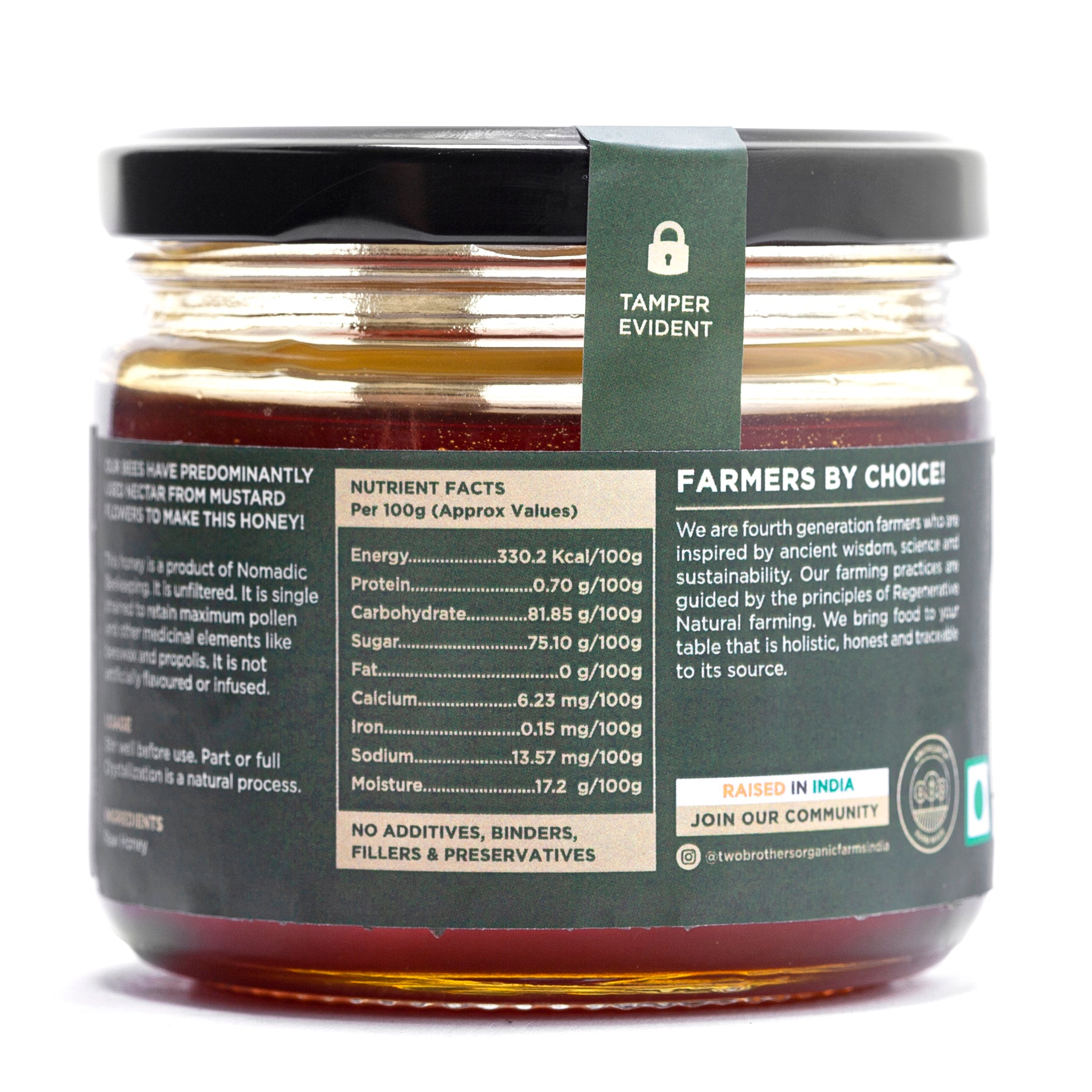 Product: Two Brothers Mustard Honey, Raw Mono-Floral Unfiltered 350 g