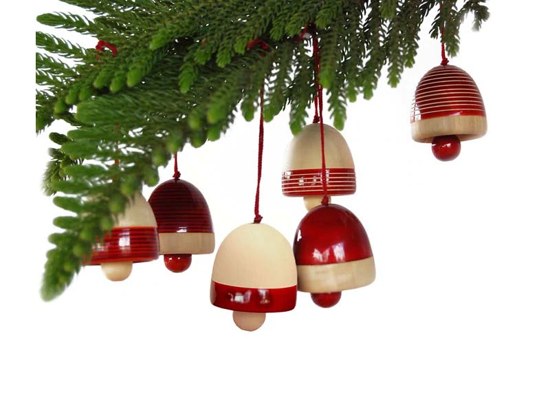 Product: Fairkraft Creations Wooden Christmas Decor : Bells (set of six) – Red