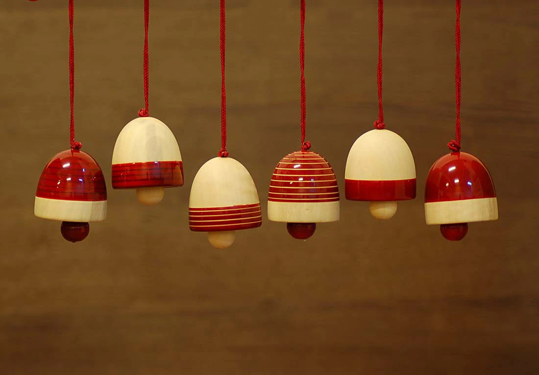Product: Fairkraft Creations Wooden Christmas Decor : Bells (set of six) – Red