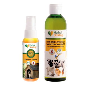Product: Herbal Strategi Kennel Anti Tick Spray 100 ml + Pets and Livestock Wash Concentrate 200 ml