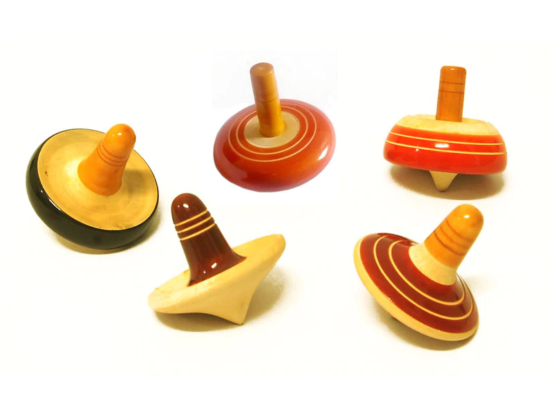 Product: Fairkraft Creations Assorted Finger Tops (5 no.s) | Wooden spinning tops