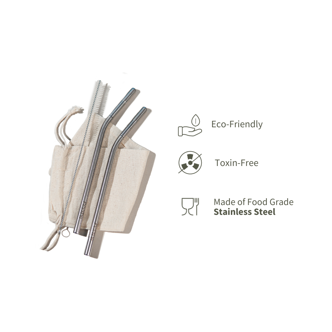 Product: Ecotyl Stainless Steel Straw Bent (8mm)- Set of 2 + Straw Cleaning Brush (2 Pc)
