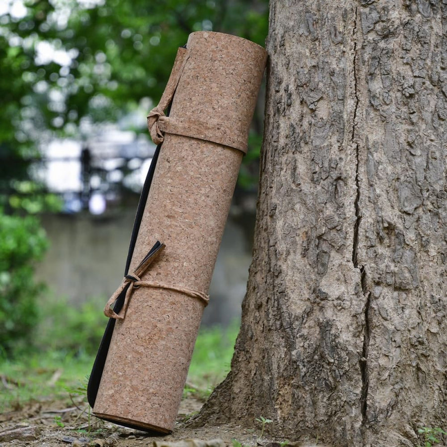 Product: Cork Yoga Mat with Natural Rubber – Alignment Lines