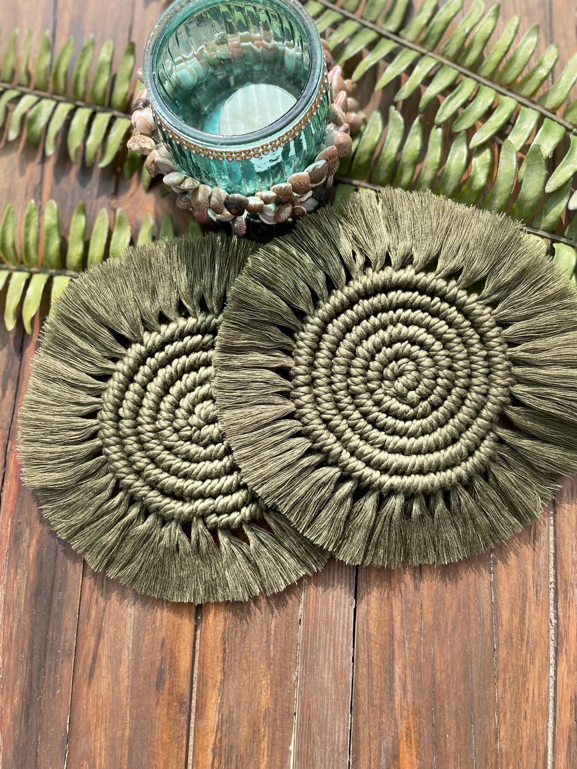 Product: Handcrafted Coaster green spiral