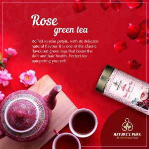 Product: Natures Park Rose Green Tea for Glowing and Radiant Skin Made with 100% Whole Leaf and Natural Rose Petals Elixir for Weight Loss Rose Green Tea Can (125 g)