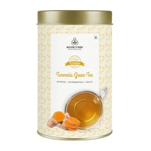 Product: Natures Park Turmeric Green Tea – Ancient Home Remedy to Boost Immune System, Loose Leaves and  Turmeric Flakes, Curcumin (Haldi) Herbal Tea Turmeric Green Tea Can (100 g)