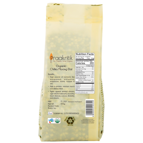 Product: Praakritik Organic Chilka Hara Moong – 500 g