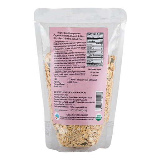 Product: Praakritik Organic Jumbo Oats Granola Cranberry – 300 g