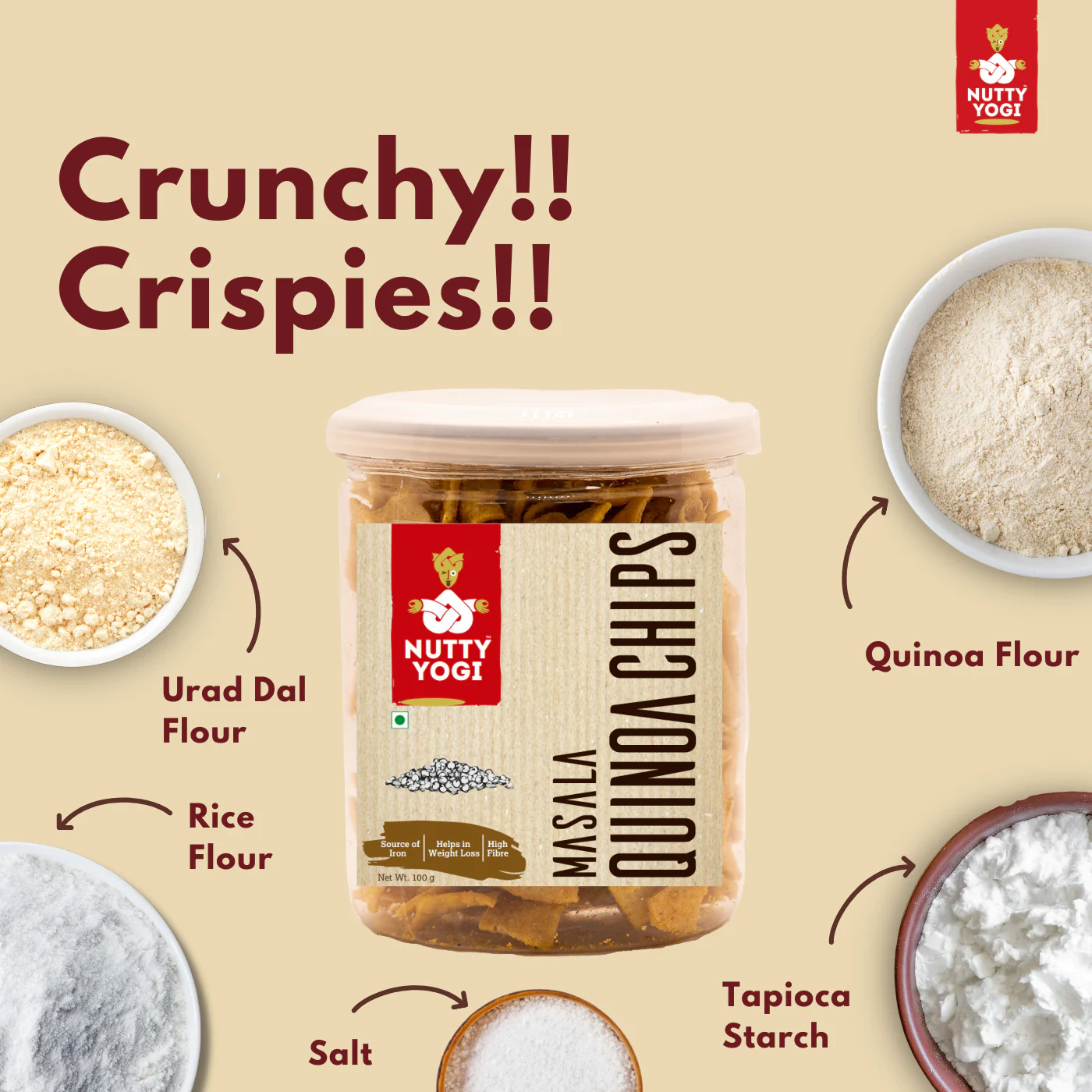 Product: Nutty Yogi Masala Quinoa Chips