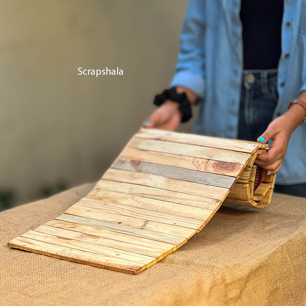 Product: Scrapshala Salvage Table Placement | Walnut colour | Foldable | Stain-Proof