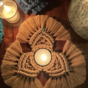 Product: Handcrafted Knotted Macrame Candle Coaster : BLUE LOTUS