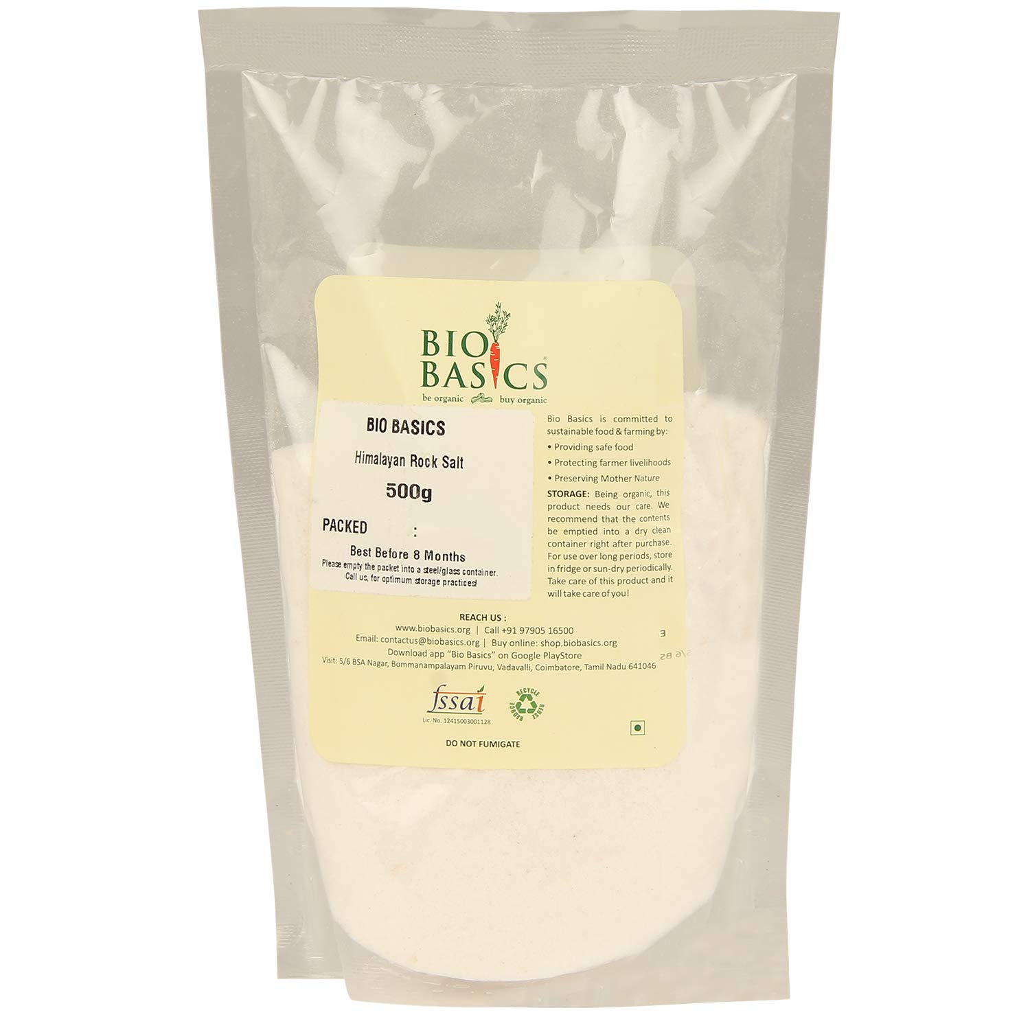 Product: Biobasics Himalayan Rock Salt Powder, 500g | Ethically sourced from Bio Basics