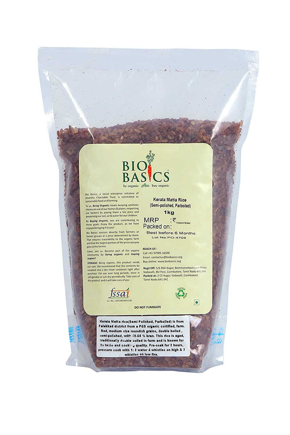 Product: Bio Basics Kerala Matta Rice 1 kg (Semi-polished, Parboiled)