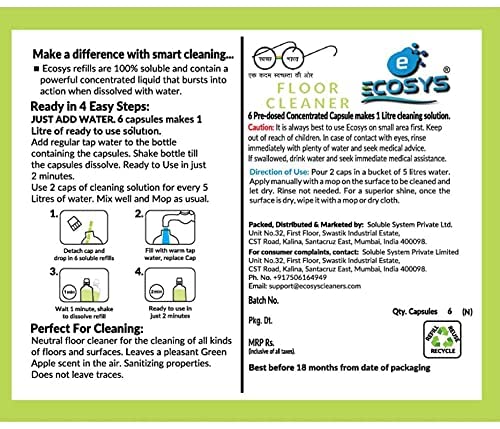 Product: Ecosys Disinfectant Floor Cleaner – Green Apple I Kid and pet safe I Non-toxic I 5 litres
