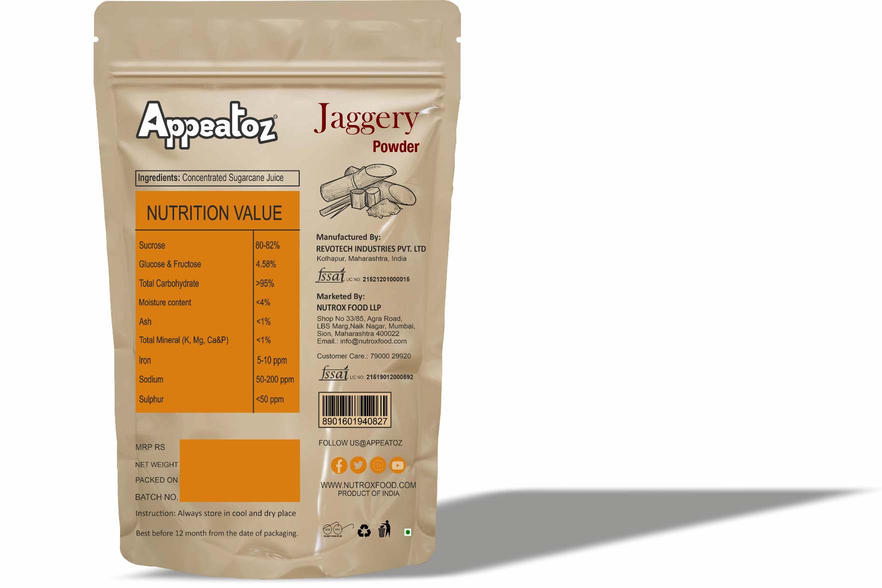 Product: Nutrox Foods Jaggery Powder 500 g