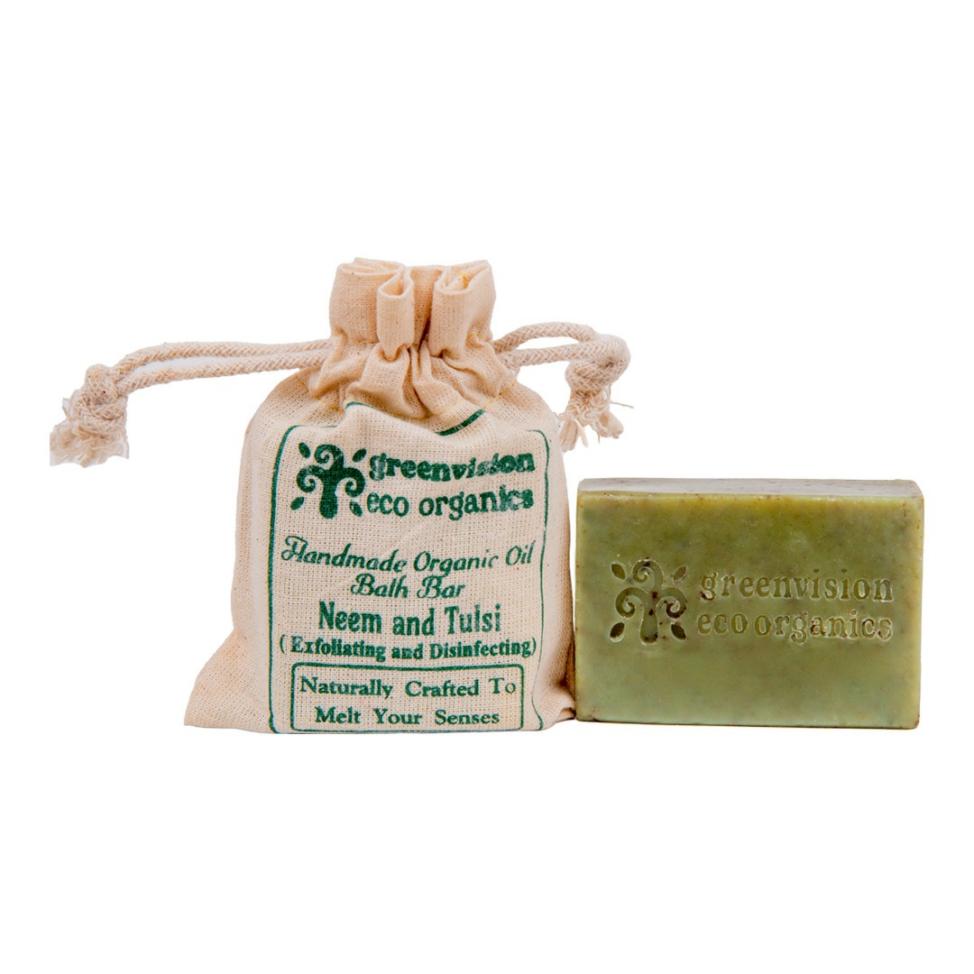 Product: Greenvision Eco-Organic Handmade Organic Oil Bath Bar – Neem & Tulsi (Anti Bacterial & Exfoliating Scrub)