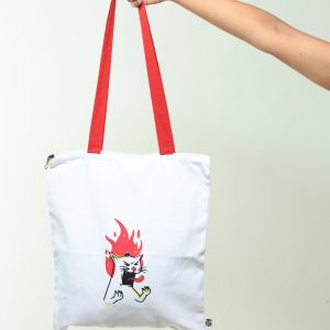 Product: Wear Equal Angry Cat Zippered Organic Cotton Tote Bag