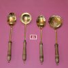 Product: Indian Bartan Set of 4 Brass Ladles with Wooden Handles