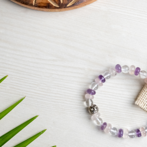 Product: Amethyst, rose quartz and clear quartz bracelet for strength, love and fulfilling relationshp