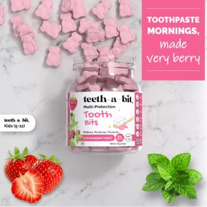 Product: Teeth-a-bit Kids Multi-Protection Strawberry Mint Tooth Bits, SLS Free, Plant Based Kids (5-12 Years) Toothpaste Tablets (60 Count)