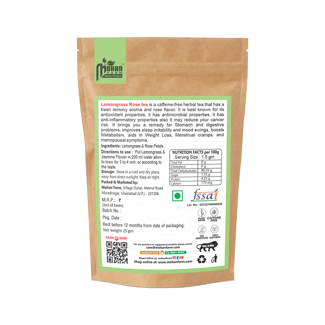 Product: Mohan Farms Herbal Lemongrass Rose Tea (25gm)